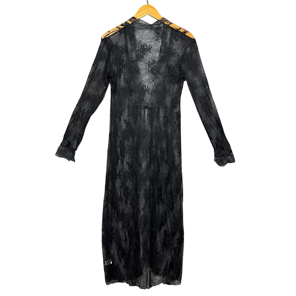 Black Sheer Lace Duster Cardigan Womens S Floral Mesh Long Sleeve Whimsigoth